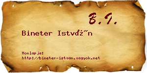 Bineter István névjegykártya